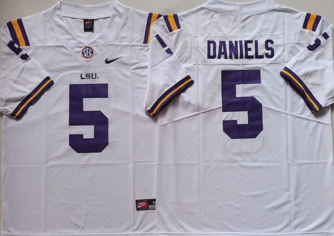 Men LSU Tigers #5 Daniels White Nike 2025 NCAA Jersey